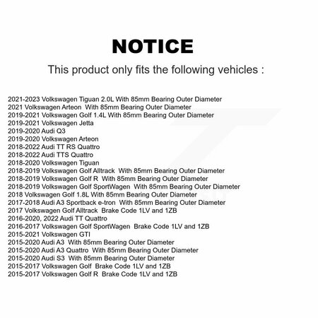 Kugel Front Wheel Bearing & Hub Assembly Pair For Volkswagen Tiguan Jetta Audi GTI A3 Golf R S3 K70-101481